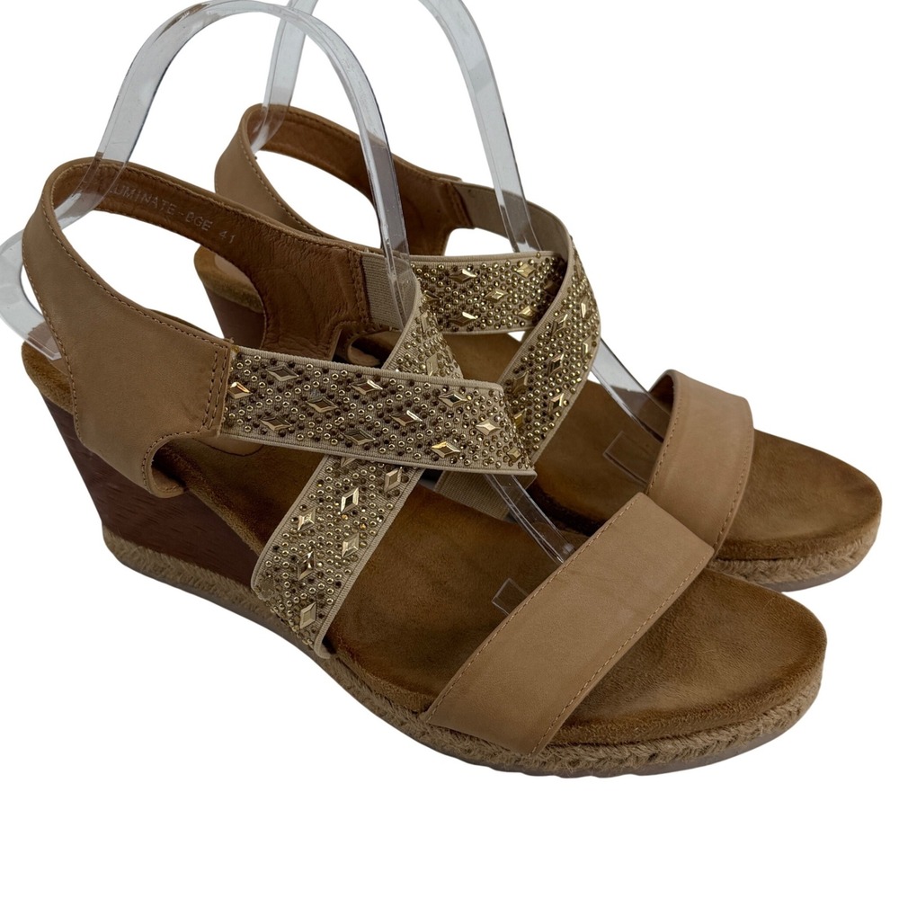 Patrizia by Spring Step Luminate Beige Wedge Sandals Rhinestone Accents Size 41